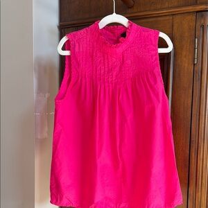 J. Crew Pink Smocked Sleeveless Blouse with Mandarin Collar